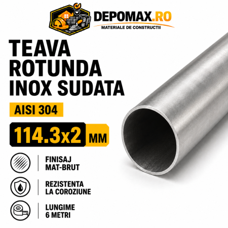 Teava rotunda inox sudata AISI 304, 114.3 x 2 mm, 6 metri